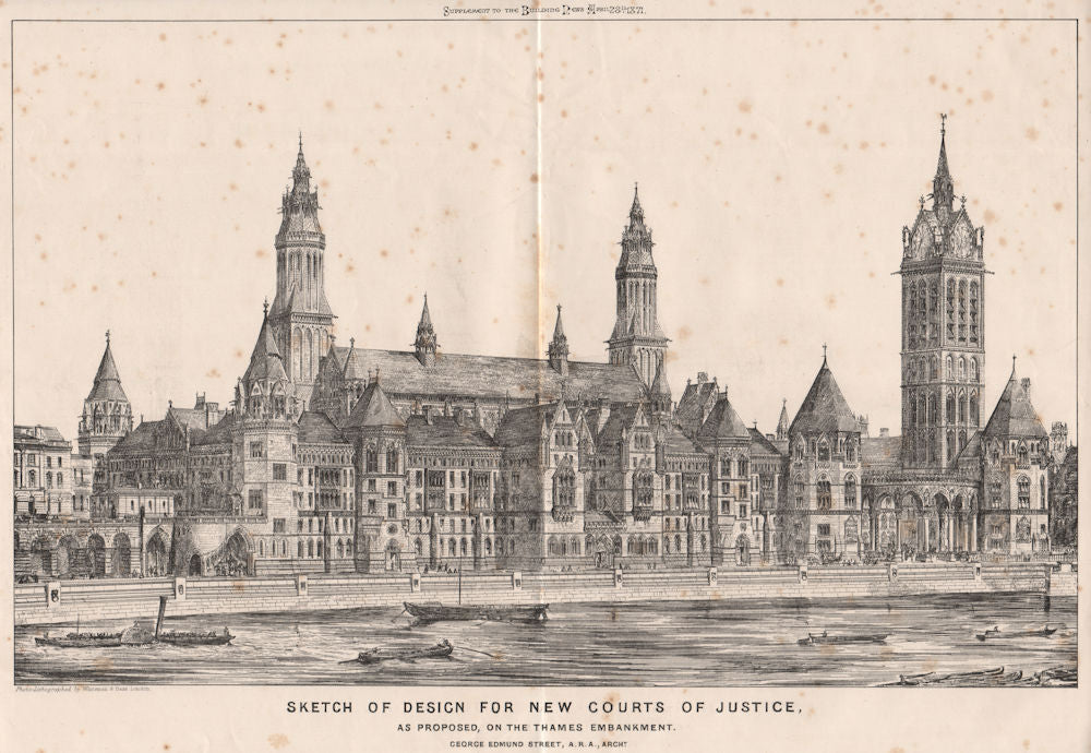 New Courts of Justice design, Thames Embankment; George Edmund Street 1871